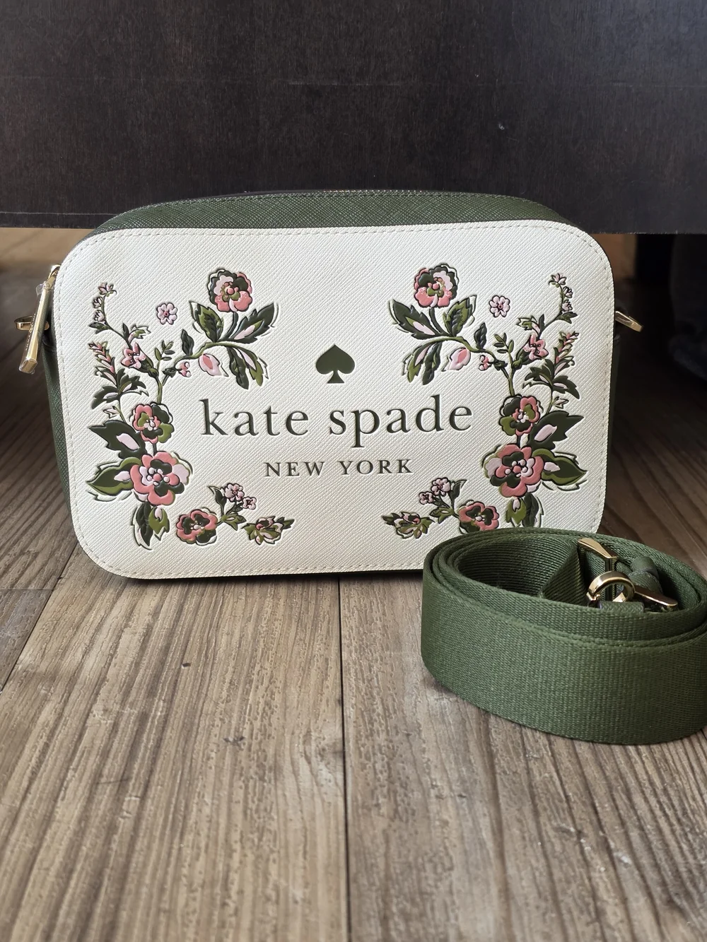 kate spade NWOT Floral Ivory and Olive Crossbody
